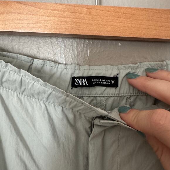 Zara Nylon Blend Full Length Pants Light Green High Rise Size Large wide leg - Picture 5 of 9